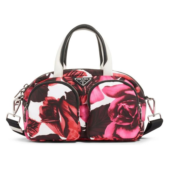 Prada Handbags - Prada Rose Nylon Handbag Tote Bag Zip Flowers Pockets Red Pink Black Purse NEW